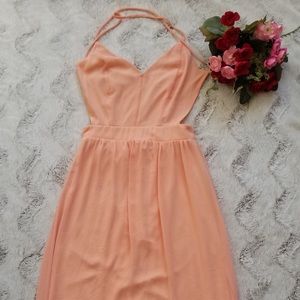 LuLus Peach Orange Maxi Open Back Dress Strap Sz S